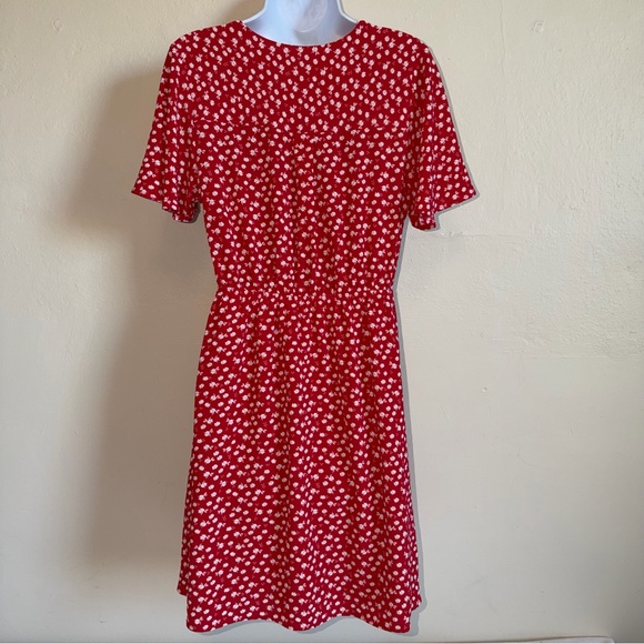 Monteau Red Faux Wrap Mini Dress with White Floral Print - Picture 7 of 14
